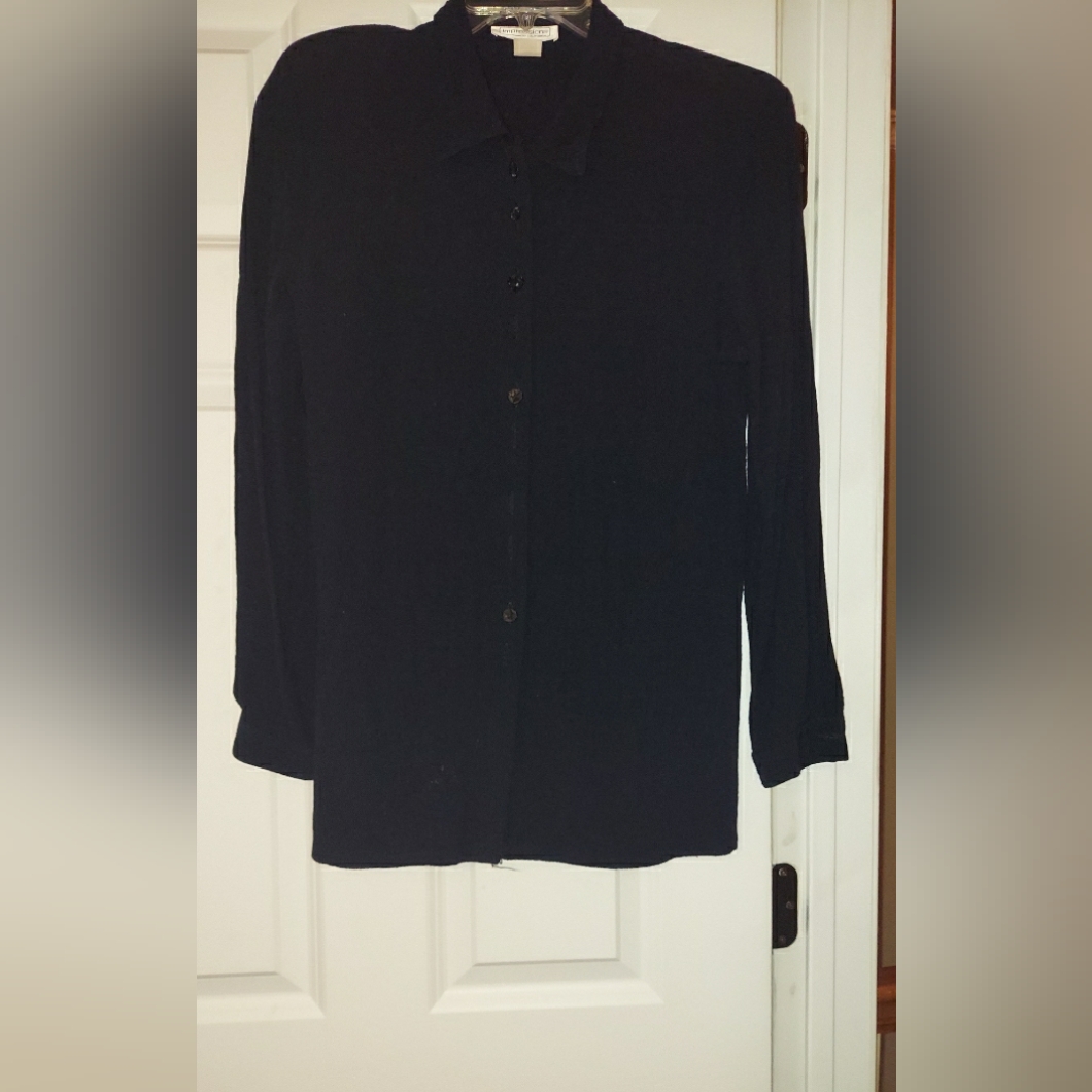 Womans Black Button Down Blouse Long Sleeves Brand Impressions Size Large